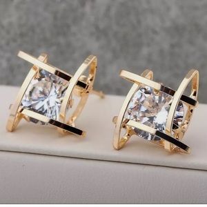 New Geometric Hollow Square Zircon Earrings